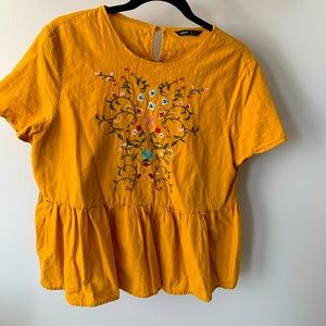 Burnt yellow embroidered top